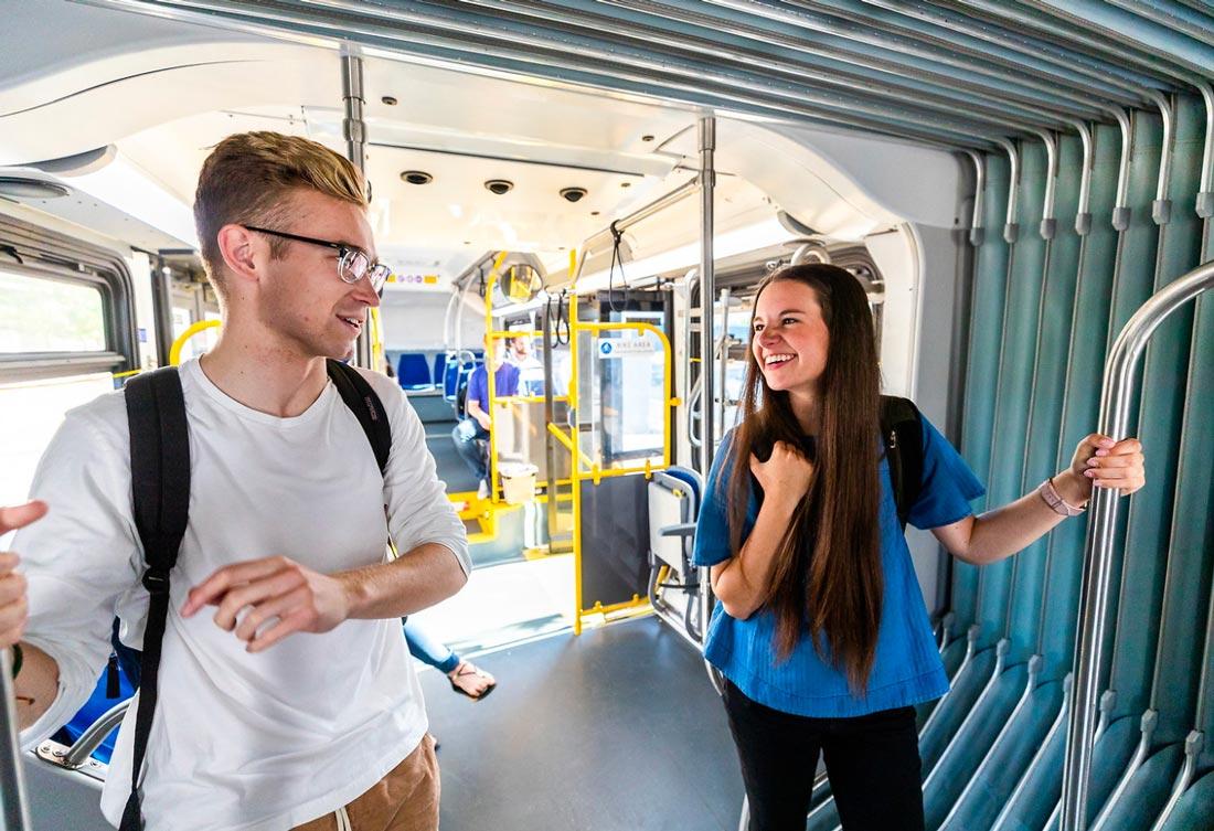 BYU Students talking on the bus